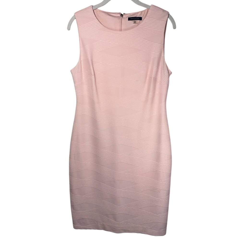 Tommy Hilfiger Pink Abstract Sleeveless Sheath Dress Textured Career Womens 8